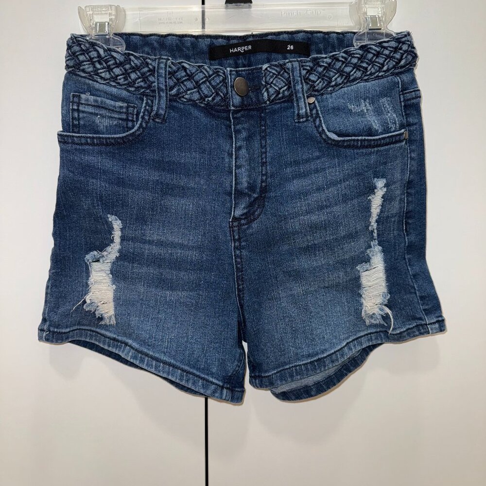 Harper Heritage Distressed Jean Shorts with Braided Waist